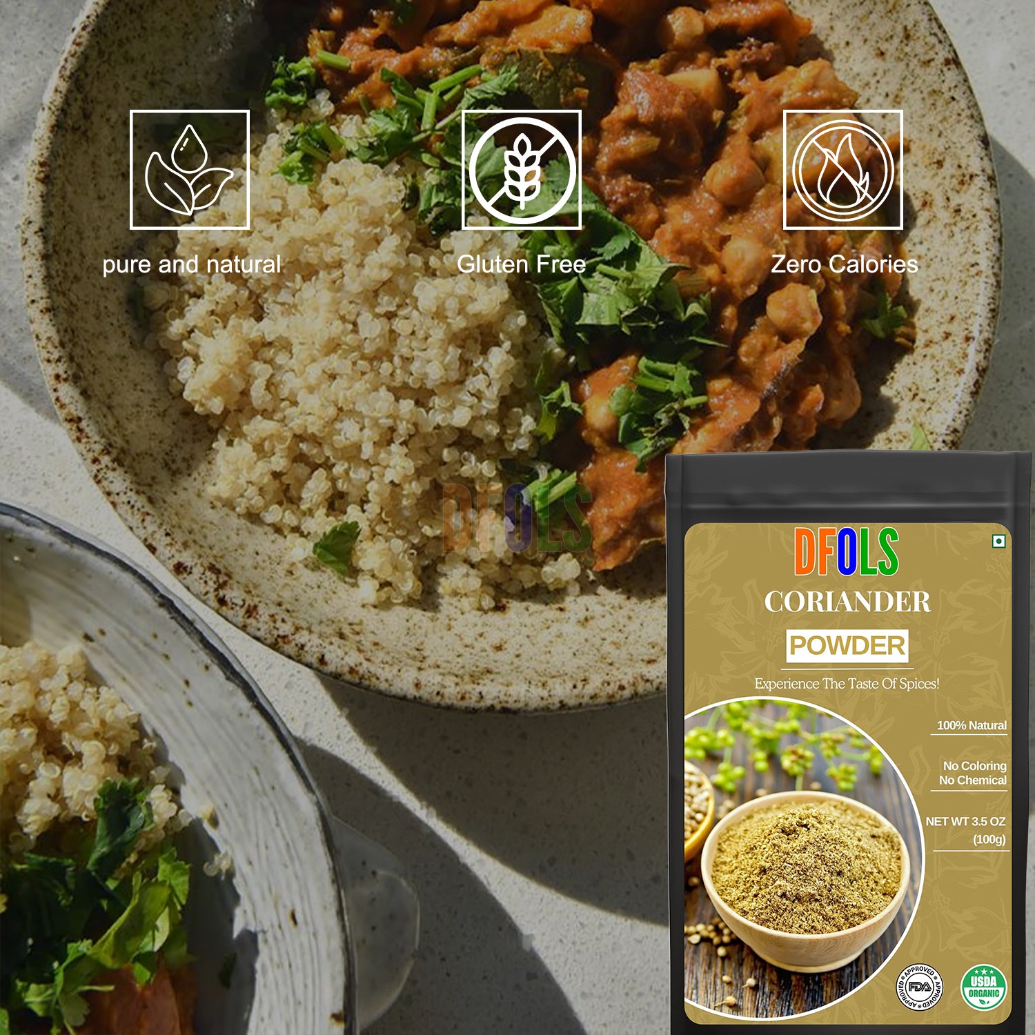 Premium Coriander Powder – Fresh, Aromatic & Flavorful Spice for Cooking, Curries, Soups & Sauces | Pure & Natural Essential Pantry Staple - DFOLS