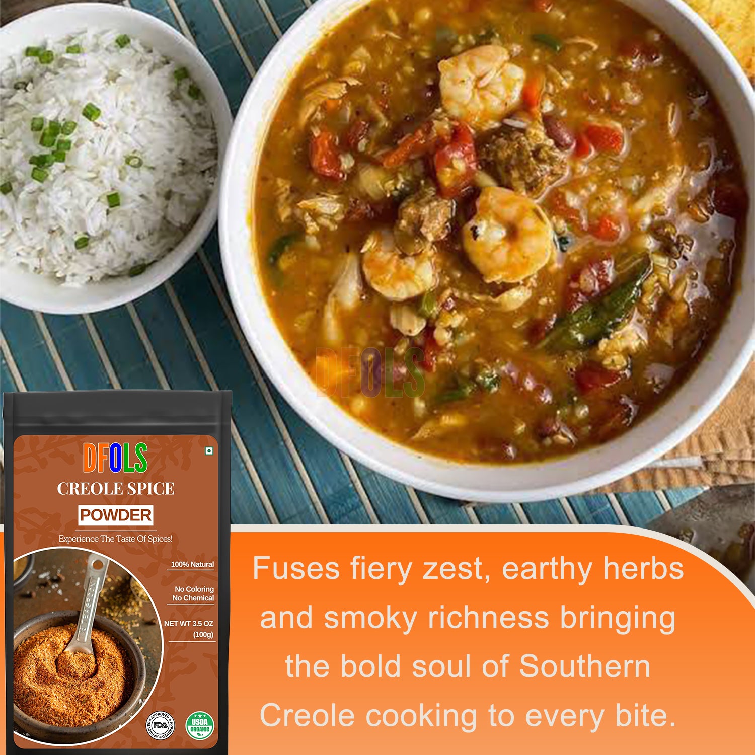 Authentic Creole Spice Powder | All-Natural Cajun Seasoning for Seafood, Meat & Veggies | Gluten-Free, Vegan, Preservative-Free Flavorful Spice Blend - DFOLS