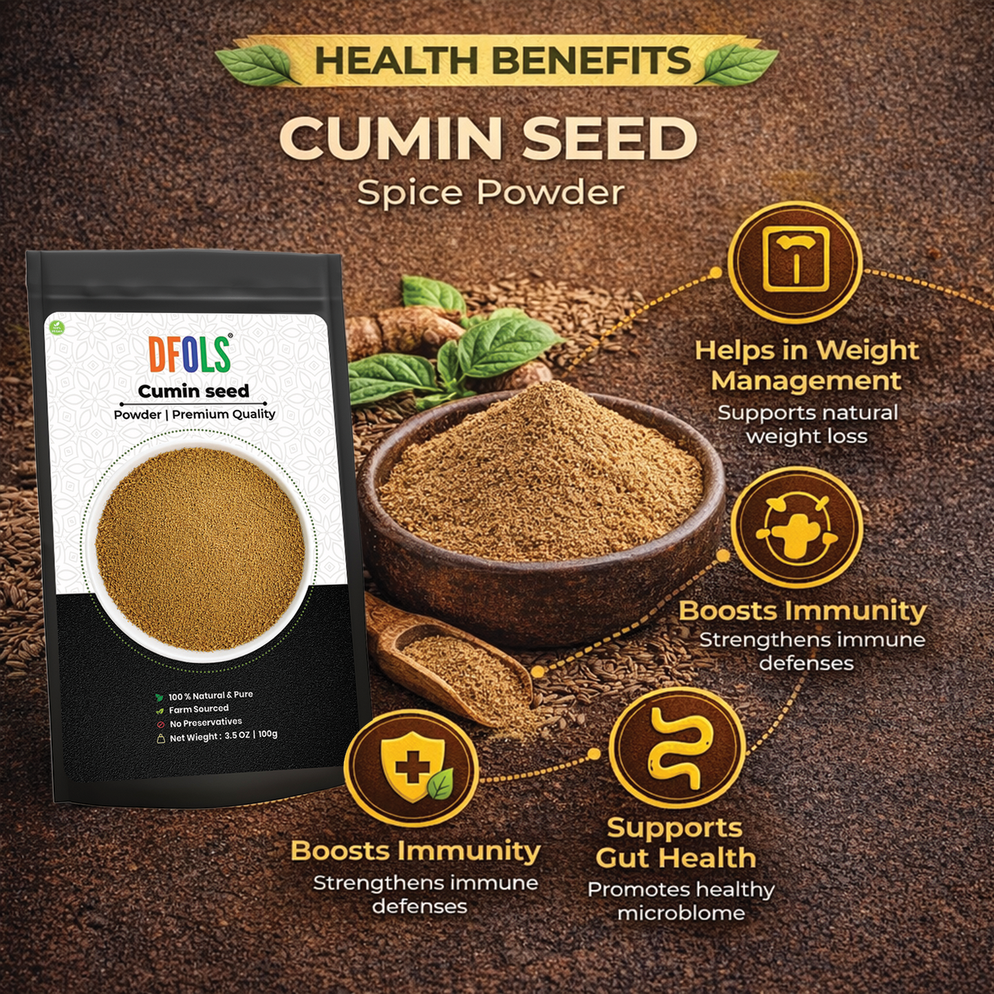Dfols Cumin Powder 100g (3.5oz / 0.22lb) Pure Natural Indian Spice – クミンパウダー