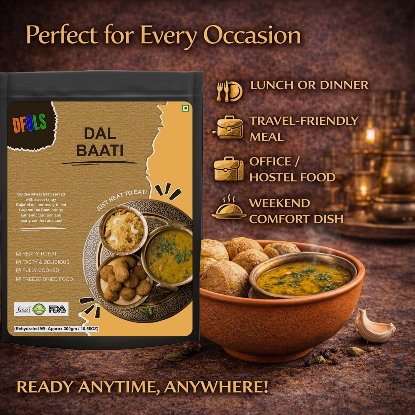 Gujarati Dal Baati | Traditional Rajasthani Meal | Spiced Dal with Baked Wheat Baati | Authentic Taste | Ready to Heat & Serve | Comfort Food Pack