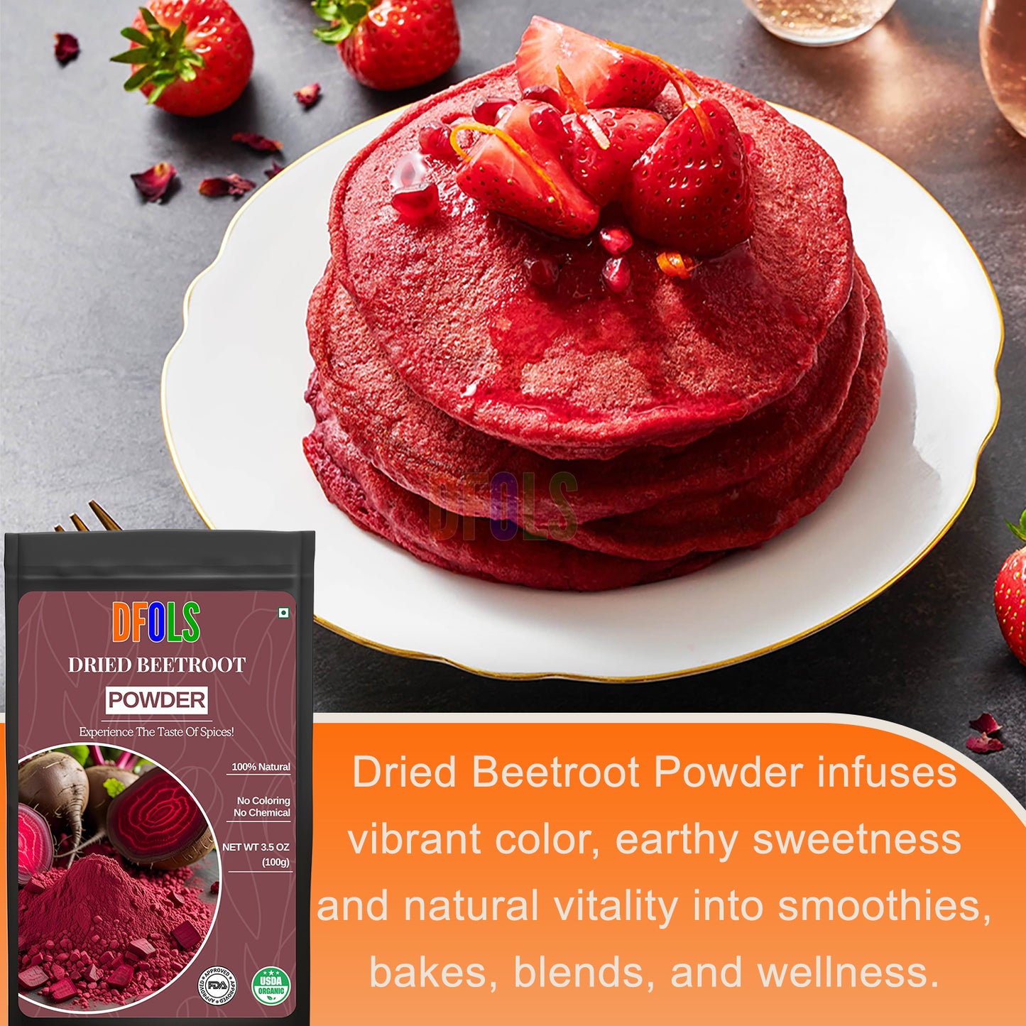 Natural Dried Beetroot Powder - Antioxidant-Rich Superfood for Health and Wellness - Supports Heart Health, Detox, and Athletic Performance - DFOLS