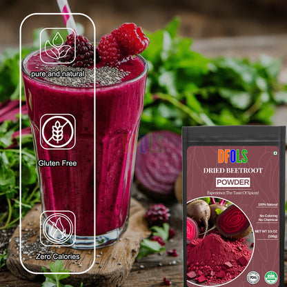 Natural Dried Beetroot Powder - Antioxidant-Rich Superfood for Health and Wellness - Supports Heart Health, Detox, and Athletic Performance - DFOLS