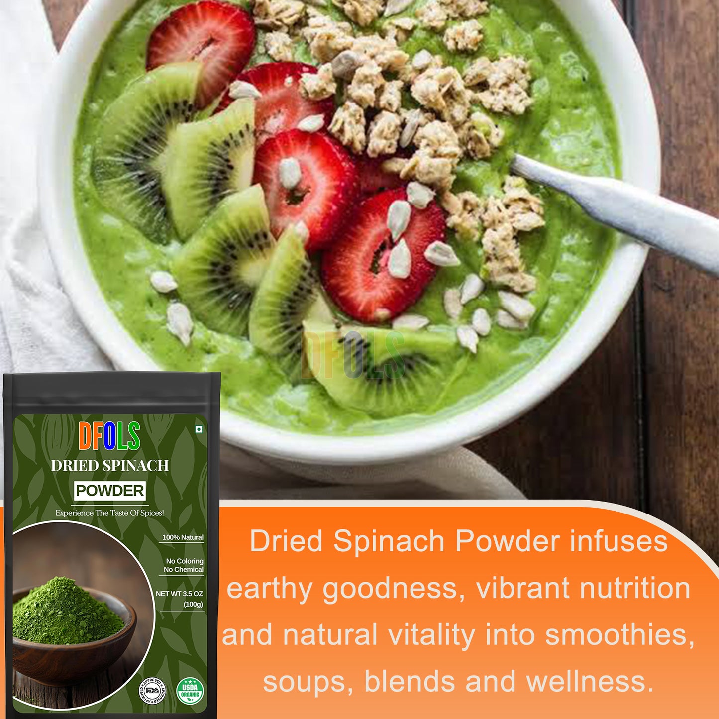 Organic Dried Spinach Powder | Nutrient-Rich Superfood | High in Iron & Antioxidants | Ideal for Smoothies, Cooking, Baking, Juices & Supplements | Pure, Natural, Vegan, Gluten-Free