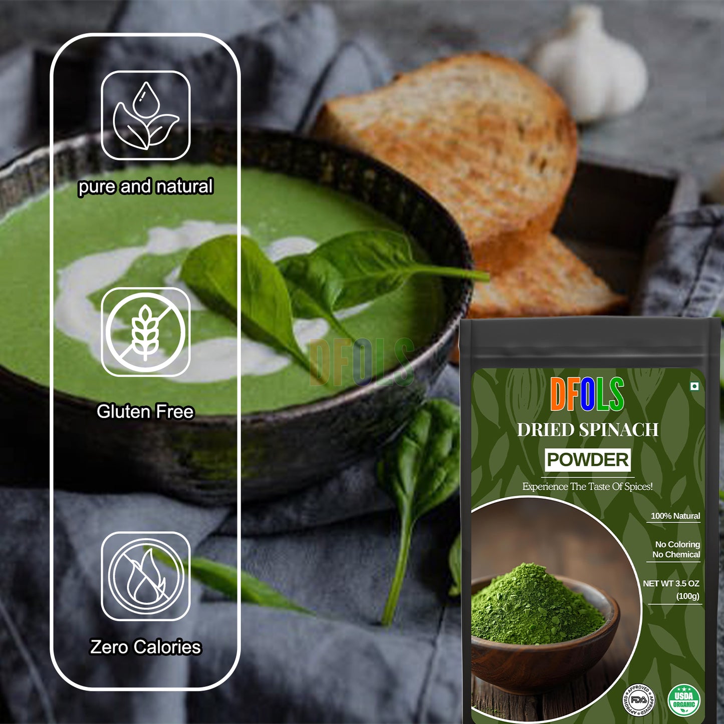 Organic Dried Spinach Powder | Nutrient-Rich Superfood | High in Iron & Antioxidants | Ideal for Smoothies, Cooking, Baking, Juices & Supplements | Pure, Natural, Vegan, Gluten-Free