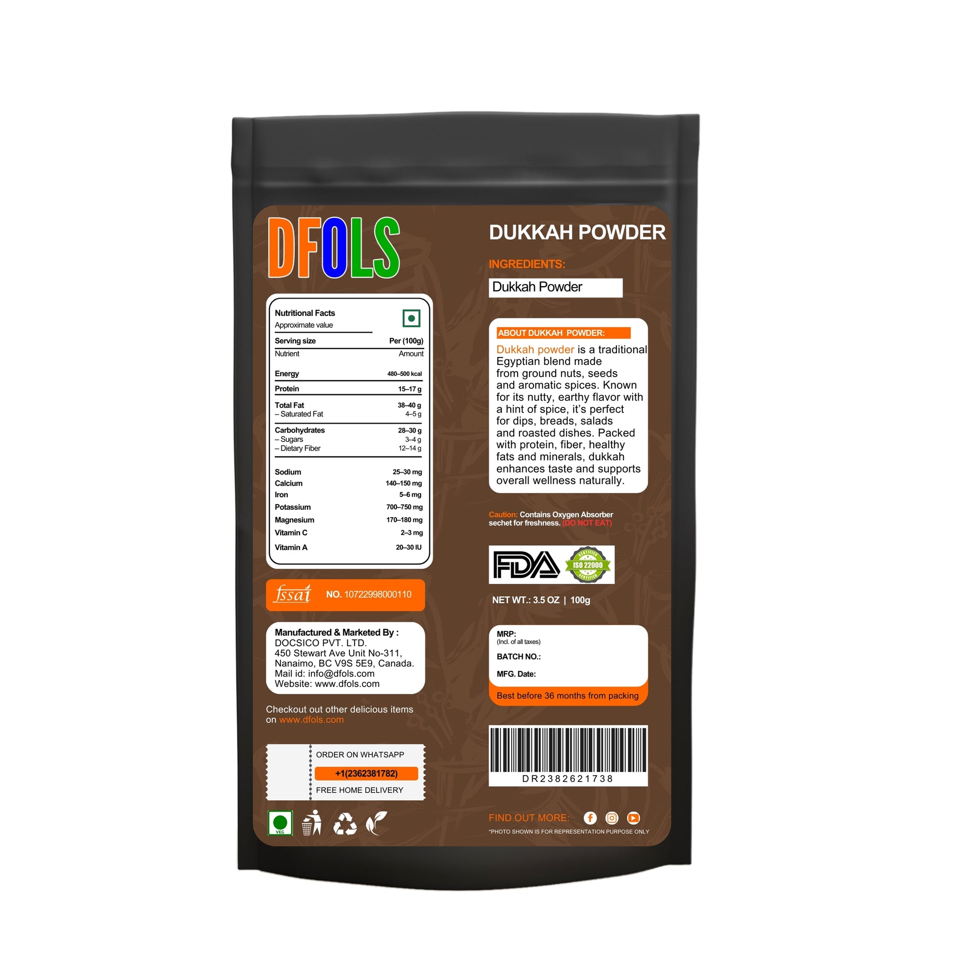 Authentic Dukkah Powder – Premium Nut & Spice Blend for Dipping, Cooking & Snacking – Vegan, Gluten-Free, No Preservatives – Classic Middle Eastern Flavor - DFOLS