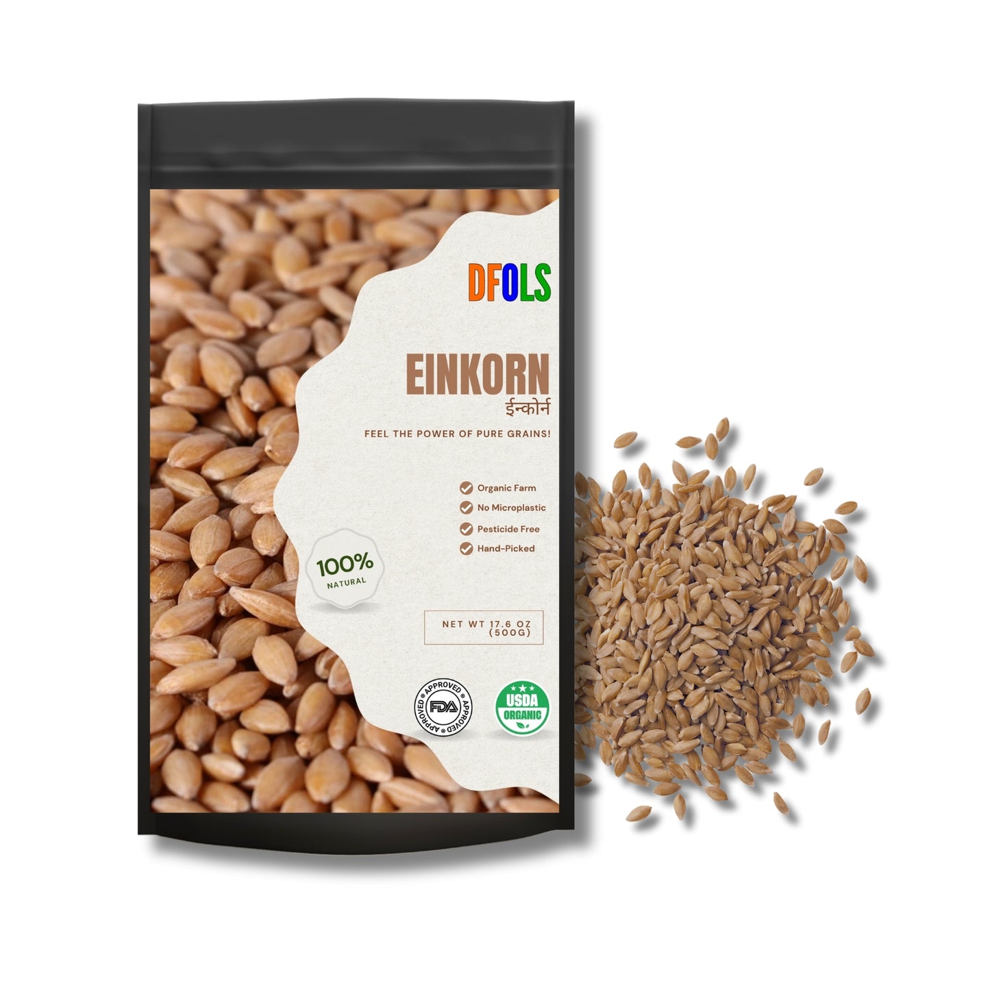 DFOLS Organic Einkorn | Natural, High-Protein, Fiber-Rich, Pesticide-Free Superfood | Premium Whole Grain for Healthy Cooking