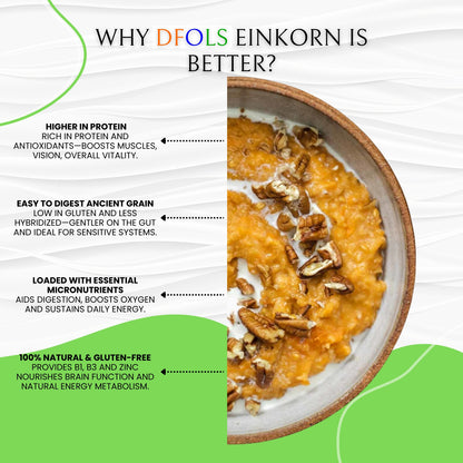 DFOLS Organic Einkorn | Natural, High-Protein, Fiber-Rich, Pesticide-Free Superfood | Premium Whole Grain for Healthy Cooking