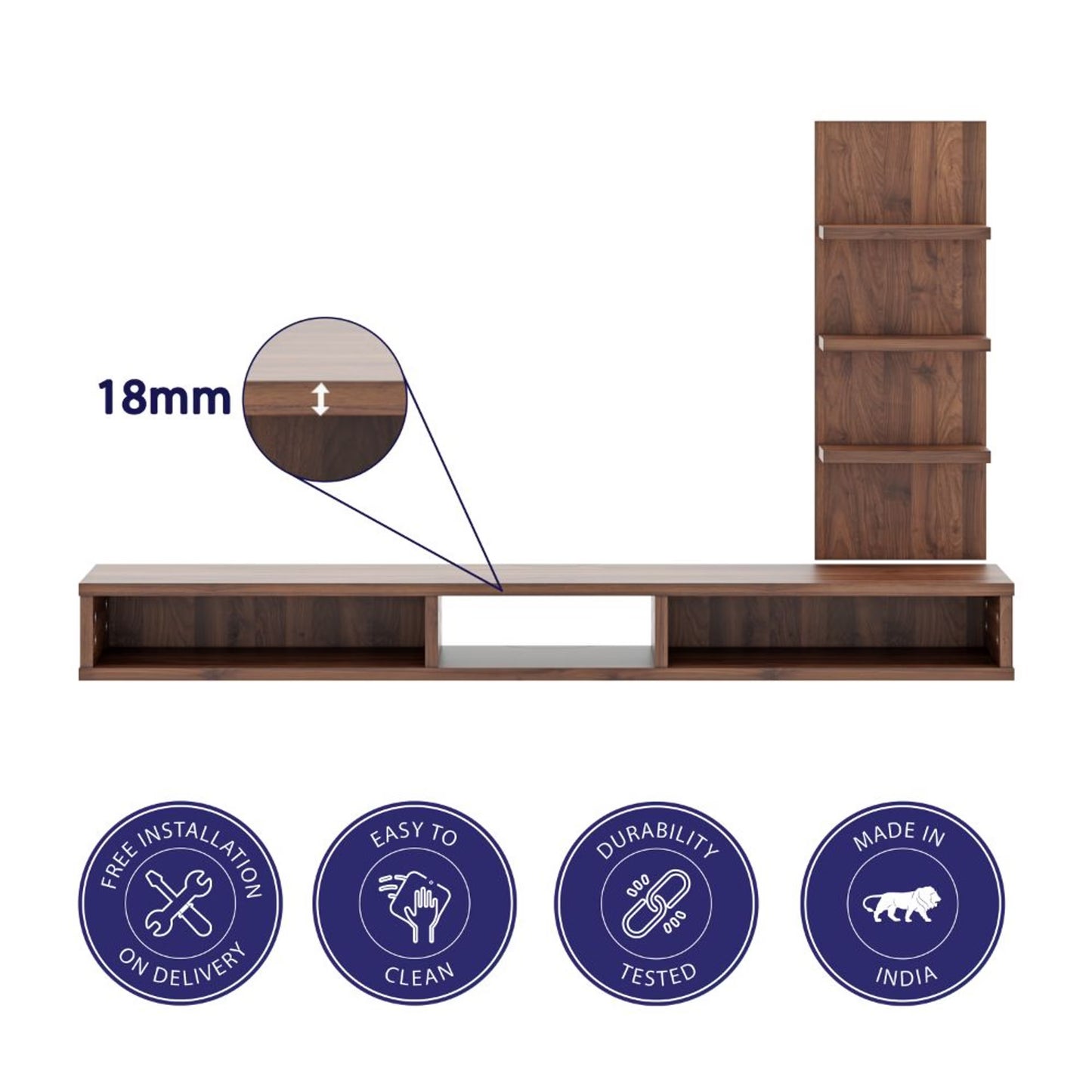 DFOLS Expo Floating Engineered Wood TV Unit with Display Shelves