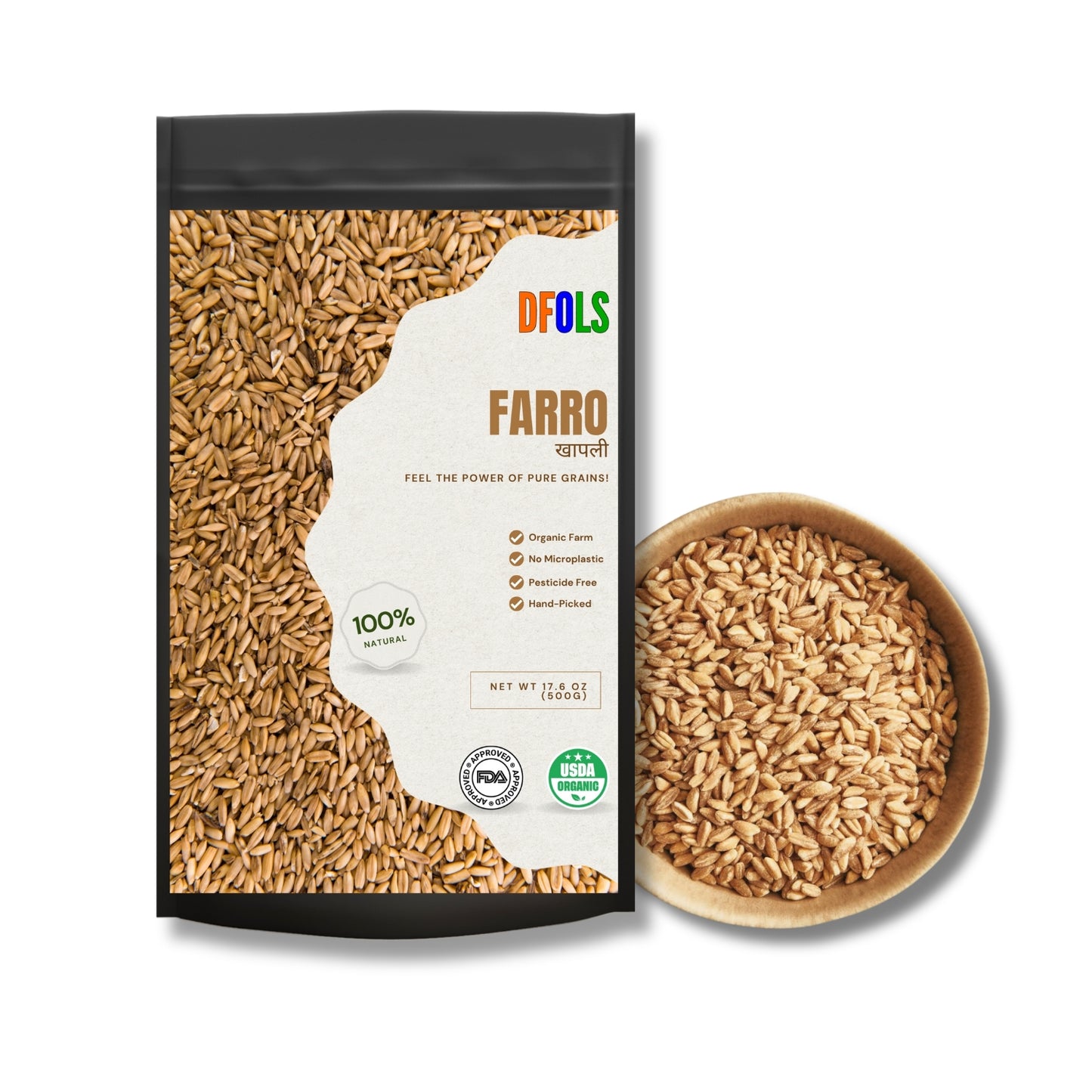 DFOLS Organic Farro | Natural Ancient Grain | High-Protein, Fiber-Rich, Pesticide-Free Superfood | Premium Whole Grain for Healthy Cooking & Salads