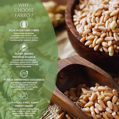 DFOLS Organic Farro | Natural Ancient Grain | High-Protein, Fiber-Rich, Pesticide-Free Superfood | Premium Whole Grain for Healthy Cooking & Salads