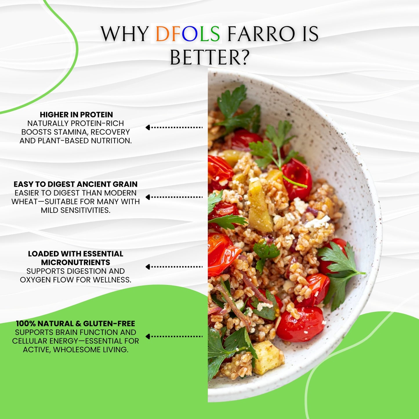 DFOLS Organic Farro | Natural Ancient Grain | High-Protein, Fiber-Rich, Pesticide-Free Superfood | Premium Whole Grain for Healthy Cooking & Salads