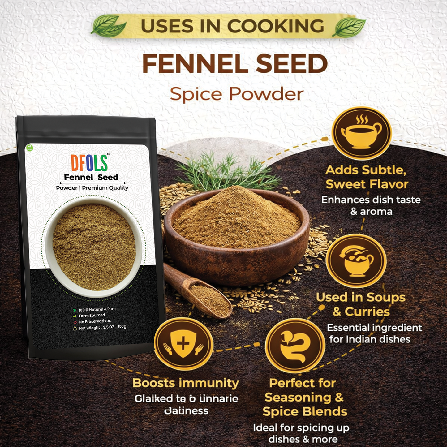 Dfols Fennel Seed Powder 100g (3.5oz / 0.22lb) Pure Natural Indian Spice – フェンネルパウダー