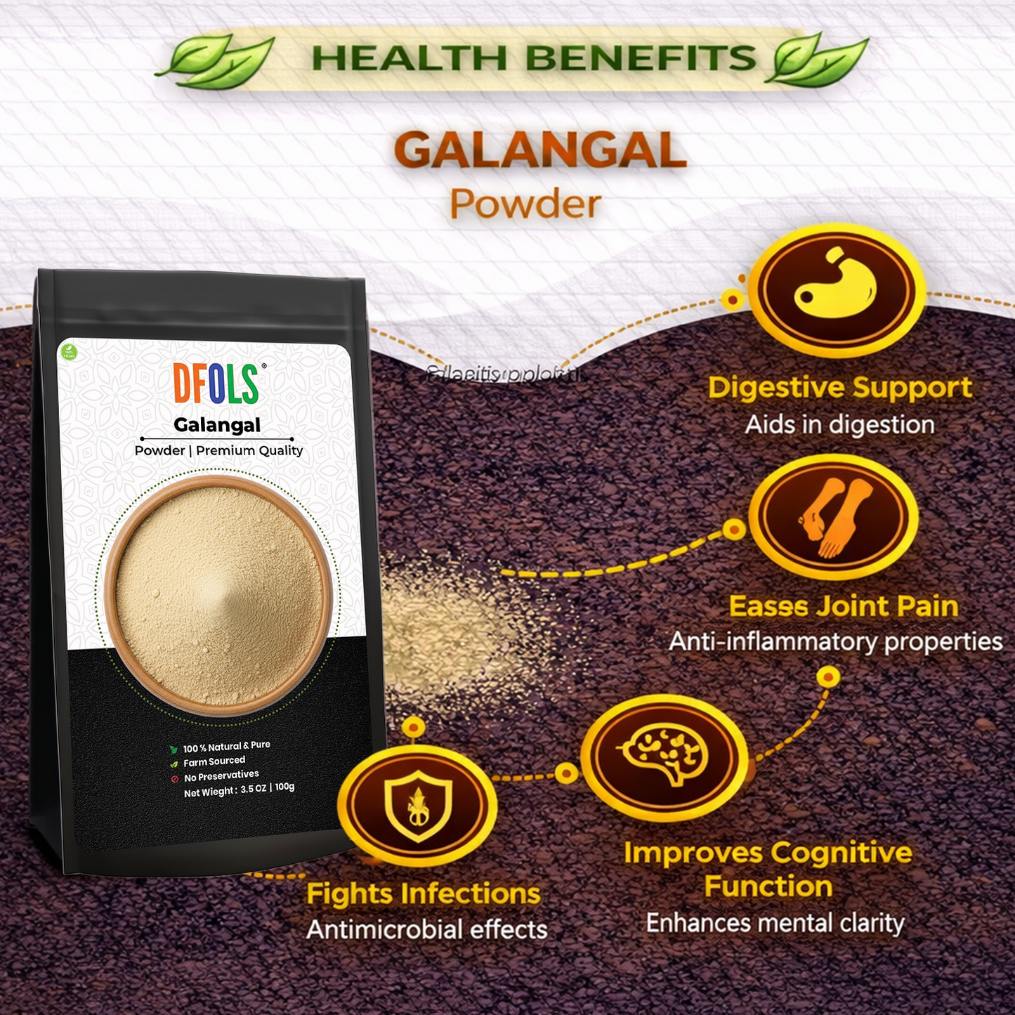 Dfols Galangal Powder 100g (3.5oz / 0.22lb) Pure Natural Spice – ガランガルパウダー