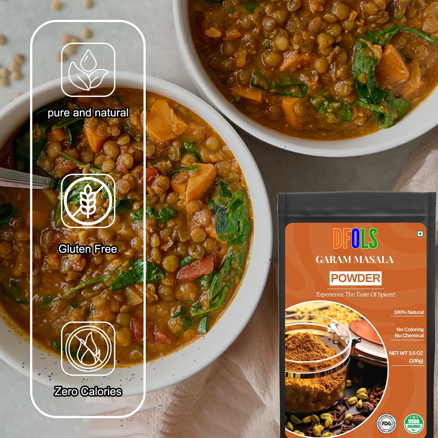 Organic Garam Masala , Northern Indian Spice Blend, Richly Spicy But Not Hot, Kosher, Non ETO - DFOLS