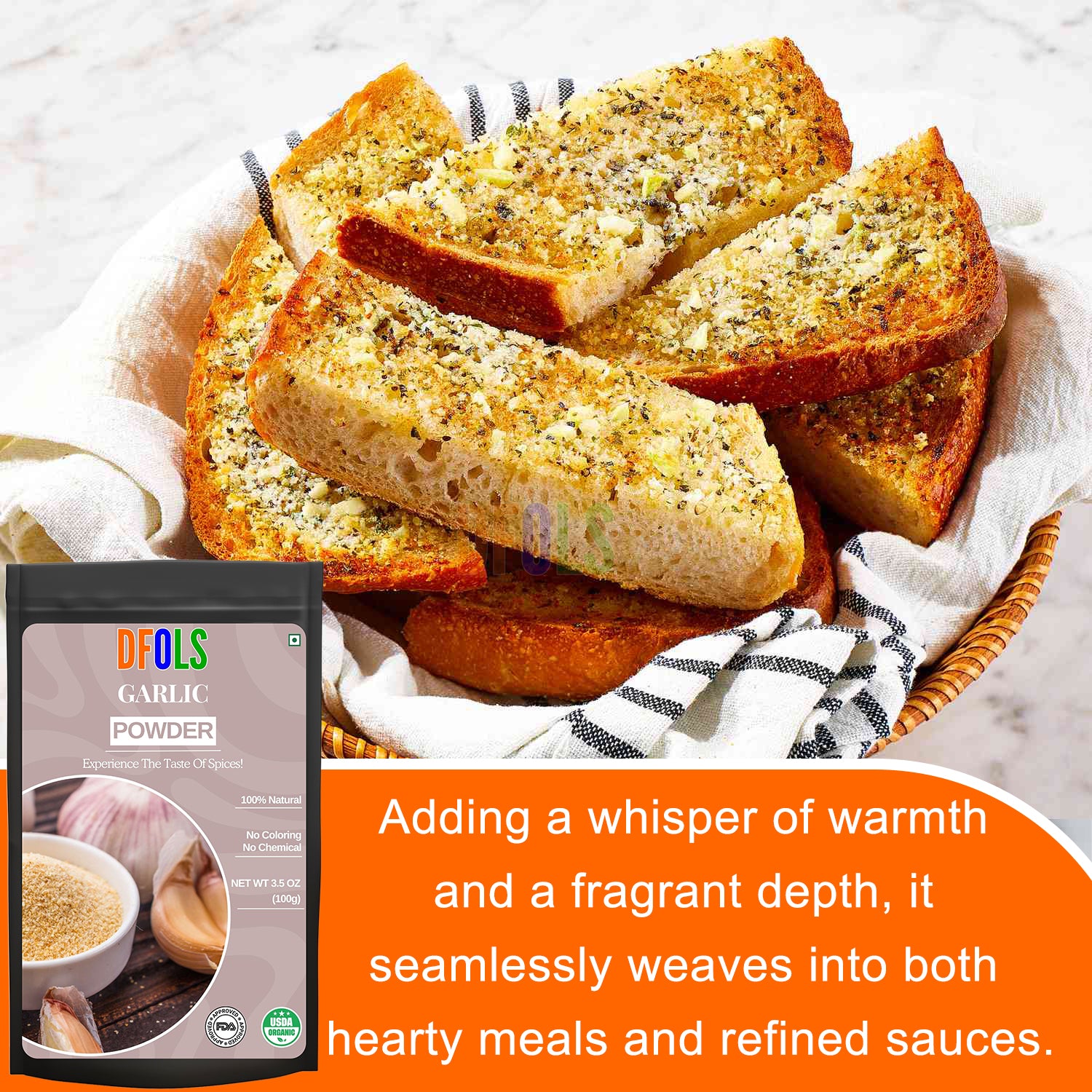 Garlic Powder | Pure & Flavorful Ground Spice for Cooking | Enhances Curries, Stews, Sauces, Marinades, Snacks & Seasoning | Aromatic, Fine Texture, Kitchen Essentia - DFOLS