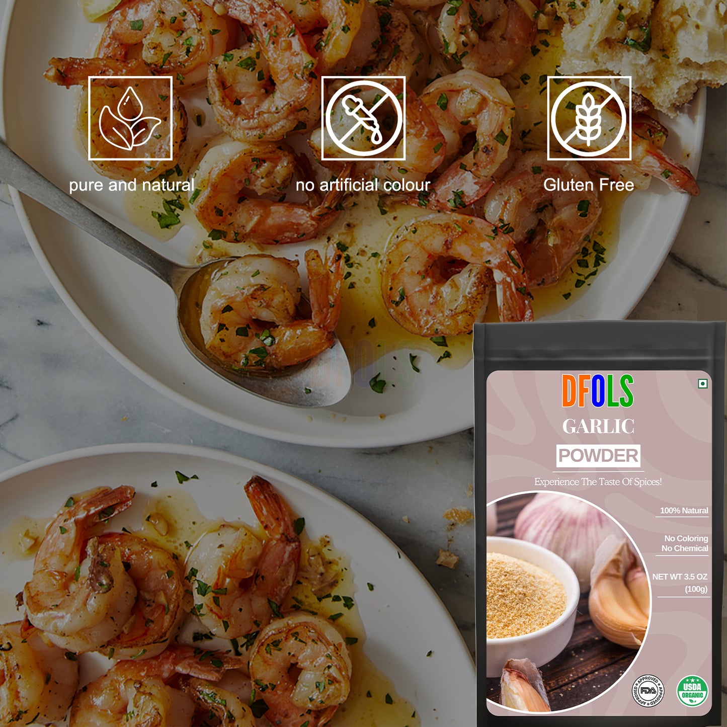 Garlic Powder | Pure & Flavorful Ground Spice for Cooking | Enhances Curries, Stews, Sauces, Marinades, Snacks & Seasoning | Aromatic, Fine Texture, Kitchen Essentia - DFOLS