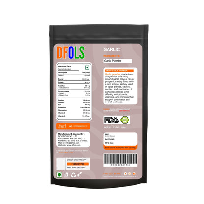 Garlic Powder | Pure & Flavorful Ground Spice for Cooking | Enhances Curries, Stews, Sauces, Marinades, Snacks & Seasoning | Aromatic, Fine Texture, Kitchen Essentia - DFOLS