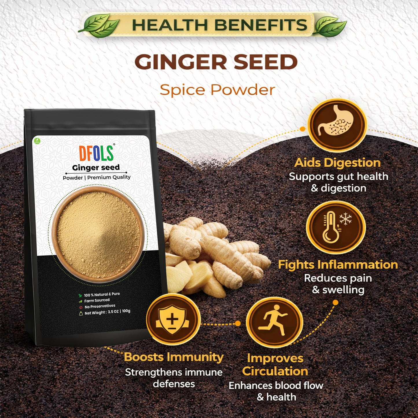 Dfols Ginger Powder 100g (3.5oz / 0.22lb) Pure Natural Indian Spice – ジンジャーパウダー