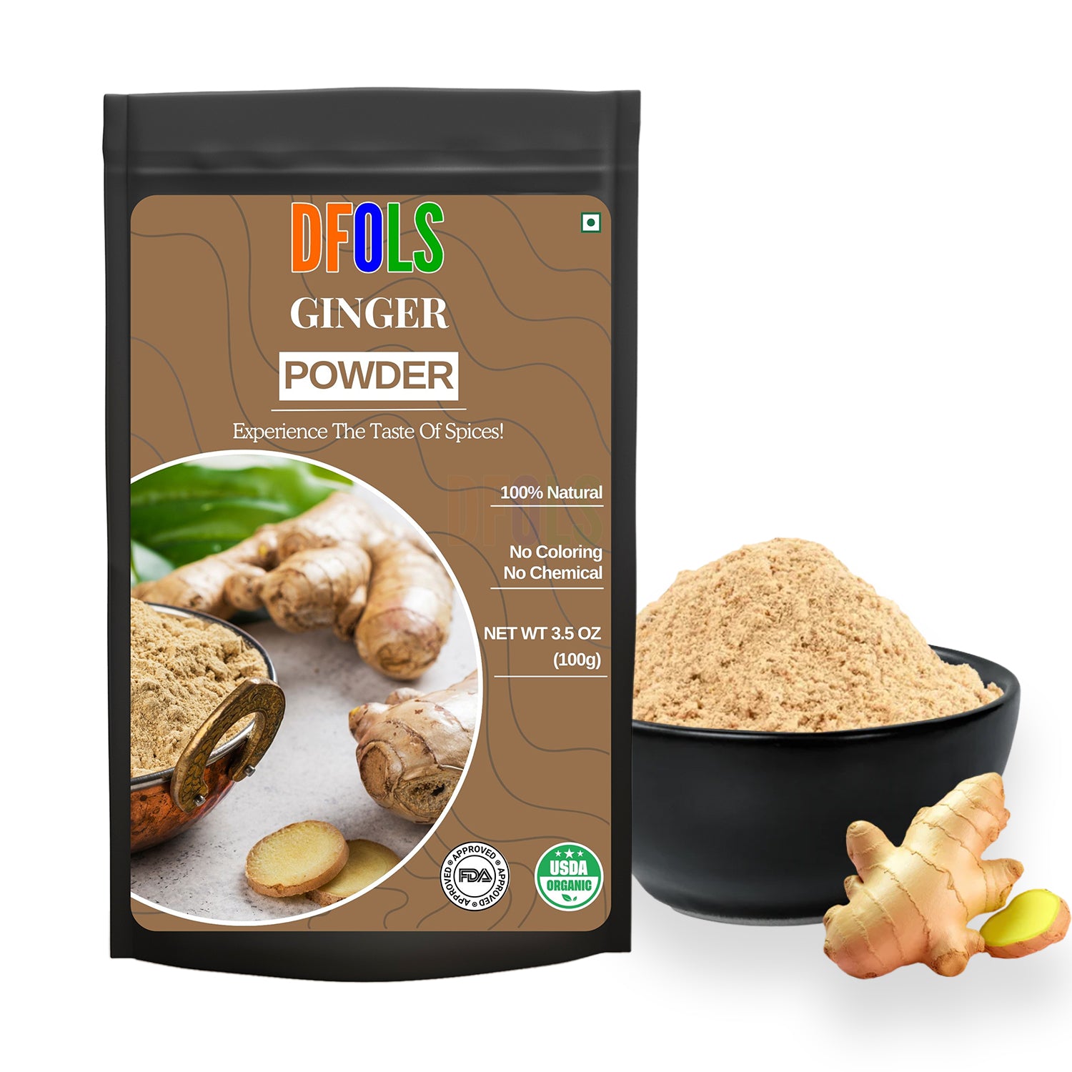 Pure Ground Ginger Powder | Fresh, Zesty & Aromatic | Ideal for Cooking, Baking, Curry, Sauces, Soups, Tea & Health Drinks | Natural Fine Spice for Daily Kitchen Use - DFOLS