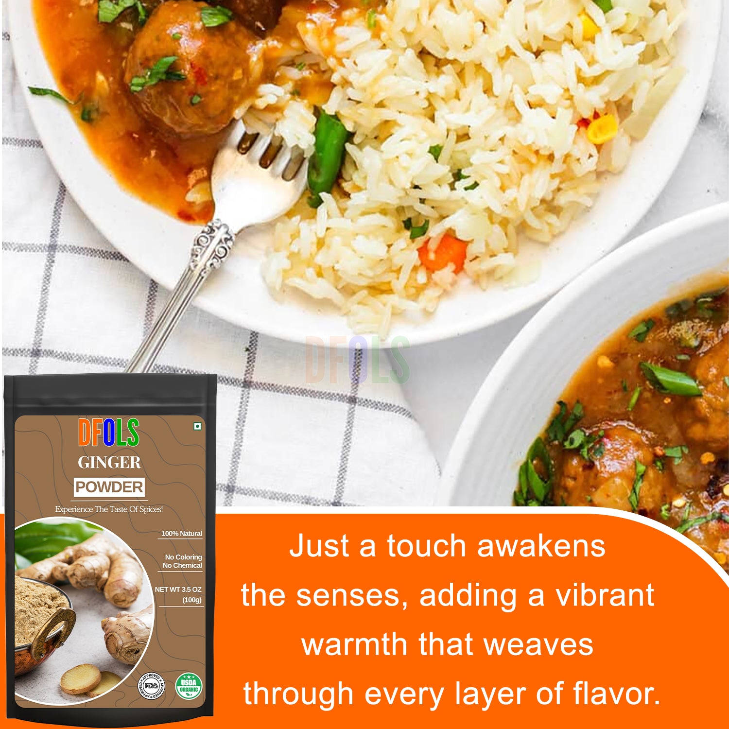 Pure Ground Ginger Powder | Fresh, Zesty & Aromatic | Ideal for Cooking, Baking, Curry, Sauces, Soups, Tea & Health Drinks | Natural Fine Spice for Daily Kitchen Use - DFOLS