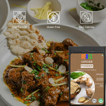 Pure Ground Ginger Powder | Fresh, Zesty & Aromatic | Ideal for Cooking, Baking, Curry, Sauces, Soups, Tea & Health Drinks | Natural Fine Spice for Daily Kitchen Use - DFOLS