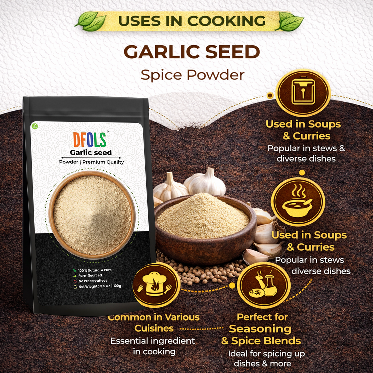 Dfols Garlic Powder 100g (3.5oz / 0.22lb) Pure Natural Indian Spice – ガーリックパウダー