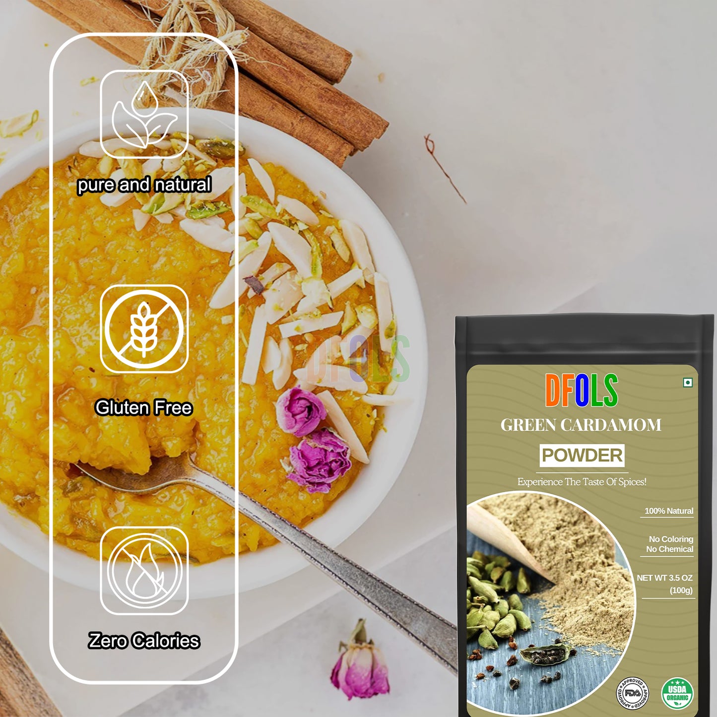 Green Cardamom Powder – 100% Pure & Natural | Premium Elaichi Powder for Cooking, Baking, Tea, Coffee & Desserts | Fresh, Aromatic Spice for Daily Use - DFOLS