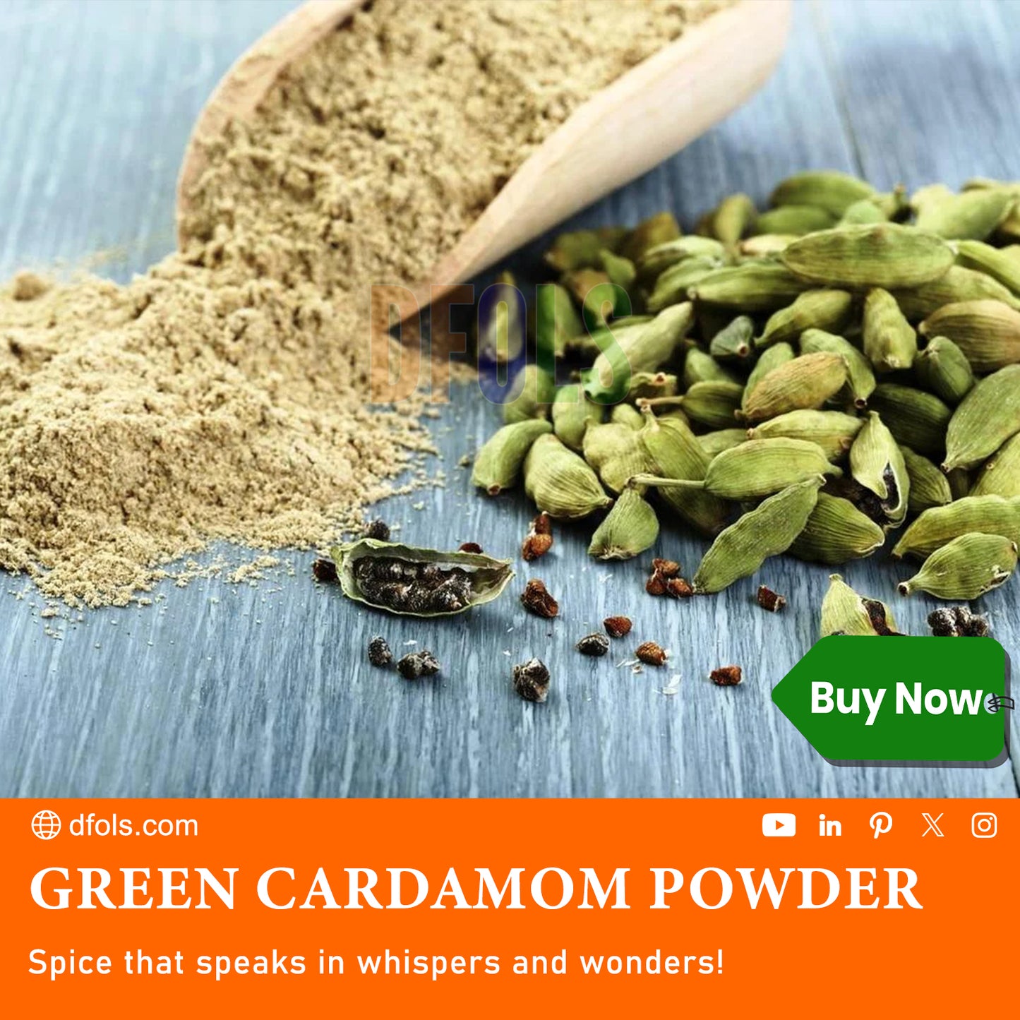 Green Cardamom Powder – 100% Pure & Natural | Premium Elaichi Powder for Cooking, Baking, Tea, Coffee & Desserts | Fresh, Aromatic Spice for Daily Use - DFOLS