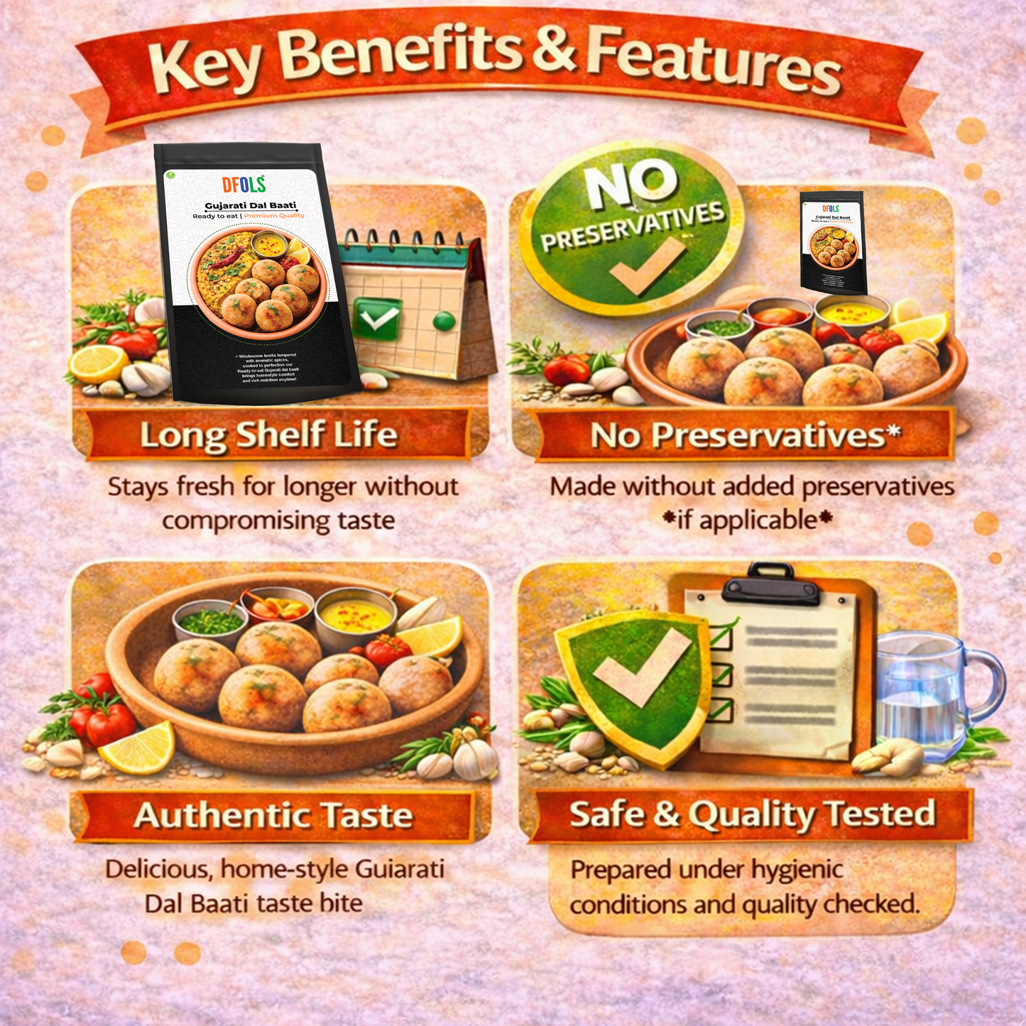 DFOLS Gujarati Dal Baati Ready to Eat Traditional Meal 10.58oz 300g グジャラティダールバー