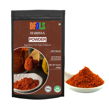Organic Harissa Powder – Bold Moroccan Chili Seasoning for Heat & Depth | Great for Meats, Soups, Sauces & Veggies | No Salt, Vegan, Non-GMO, Authentic & All-Natural Spice - DFOLS