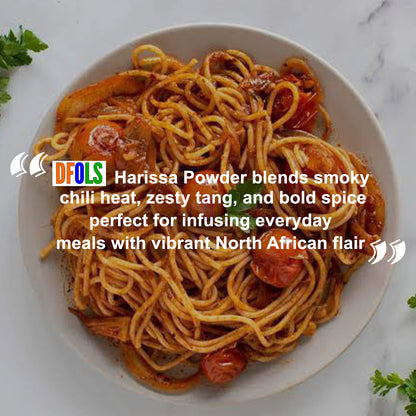 Organic Harissa Powder – Bold Moroccan Chili Seasoning for Heat & Depth | Great for Meats, Soups, Sauces & Veggies | No Salt, Vegan, Non-GMO, Authentic & All-Natural Spice - DFOLS