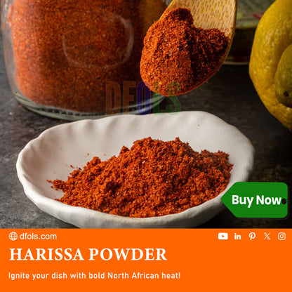 Organic Harissa Powder – Bold Moroccan Chili Seasoning for Heat & Depth | Great for Meats, Soups, Sauces & Veggies | No Salt, Vegan, Non-GMO, Authentic & All-Natural Spice - DFOLS