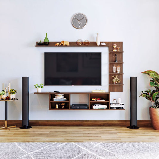 DFOLS Hitch Modern Wall Mounted Engineered Wood TV Unit with Display Shelves