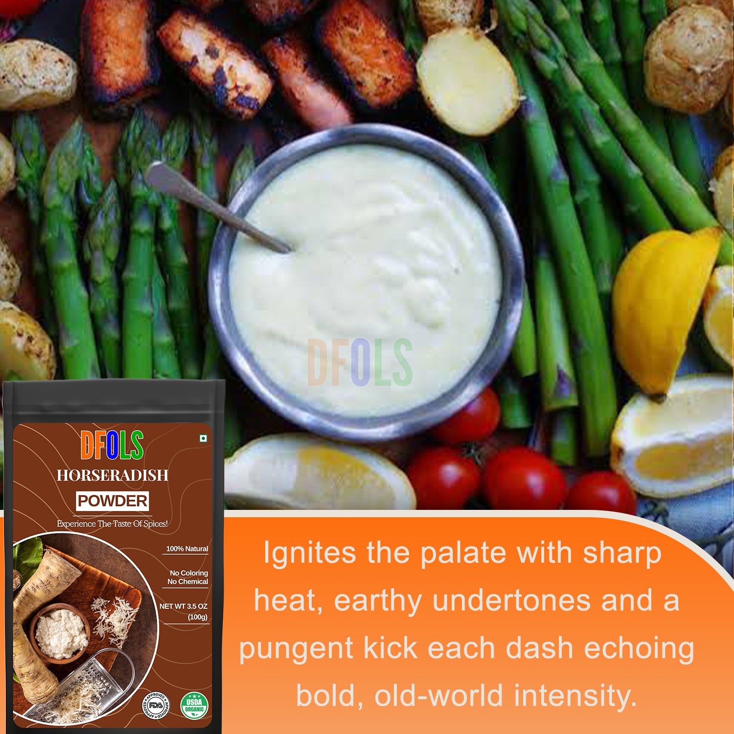 Organic and Premium All-Natural Horseradish Powder – Non-GMO, Gluten-Free, Perfect for Sauces, Dressings, and Spices - DFOLS