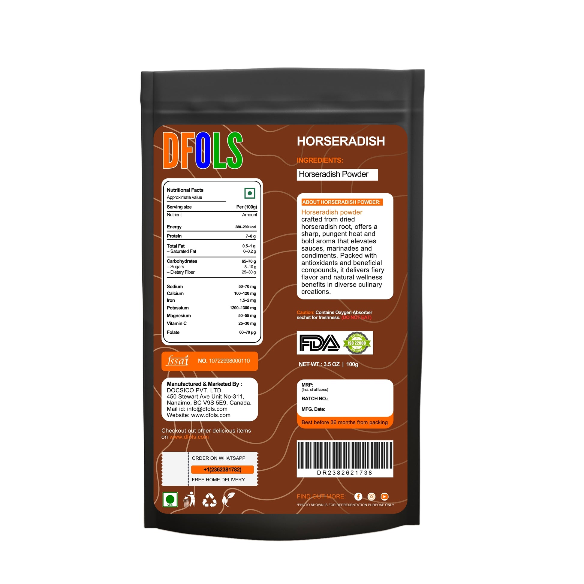 Organic and Premium All-Natural Horseradish Powder – Non-GMO, Gluten-Free, Perfect for Sauces, Dressings, and Spices - DFOLS