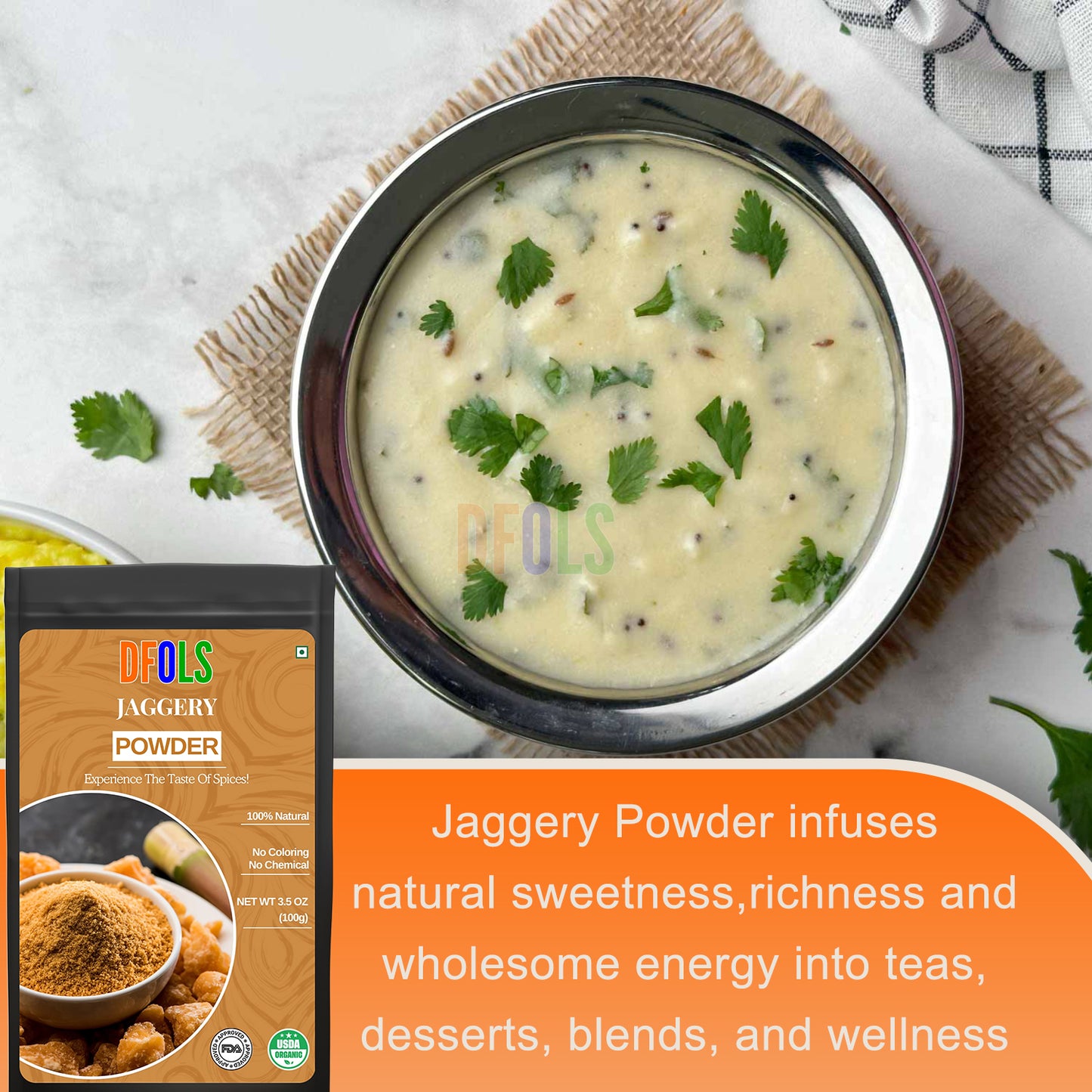 Pure Natural Jaggery Powder – Non-GMO, Gluten-Free, and Unprocessed Sweetener for Health-Conscious Consumers