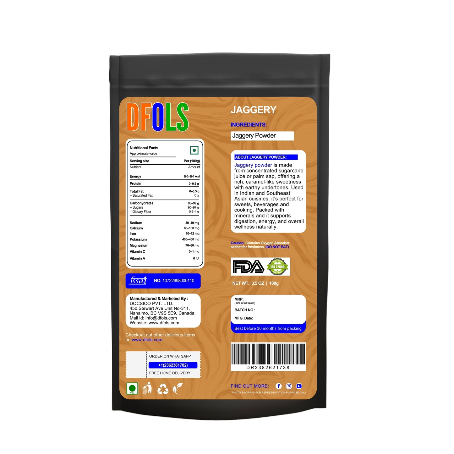 Pure Natural Jaggery Powder – Non-GMO, Gluten-Free, and Unprocessed Sweetener for Health-Conscious Consumers