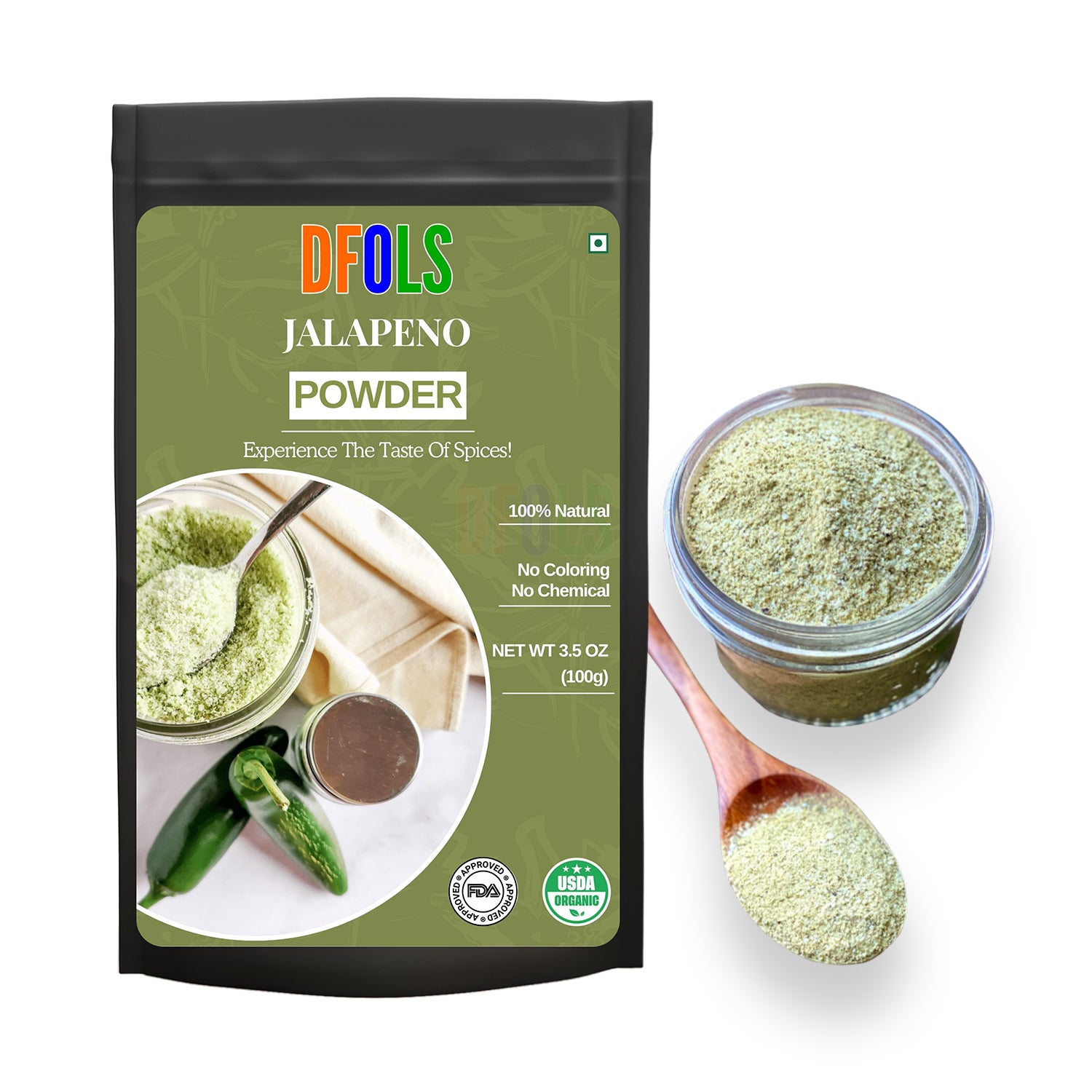 Jalapeno Powder | Hot & Spicy Seasoning | Bold Flavor | Great for Soups, Salsas, Tacos, Sauces & Marinades | All-Natural, Fine Ground Chili Spice - DFOLS