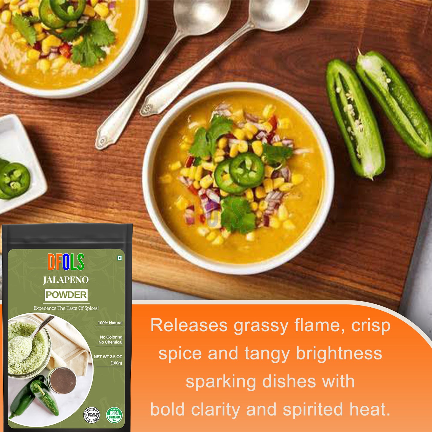 Jalapeno Powder | Hot & Spicy Seasoning | Bold Flavor | Great for Soups, Salsas, Tacos, Sauces & Marinades | All-Natural, Fine Ground Chili Spice - DFOLS