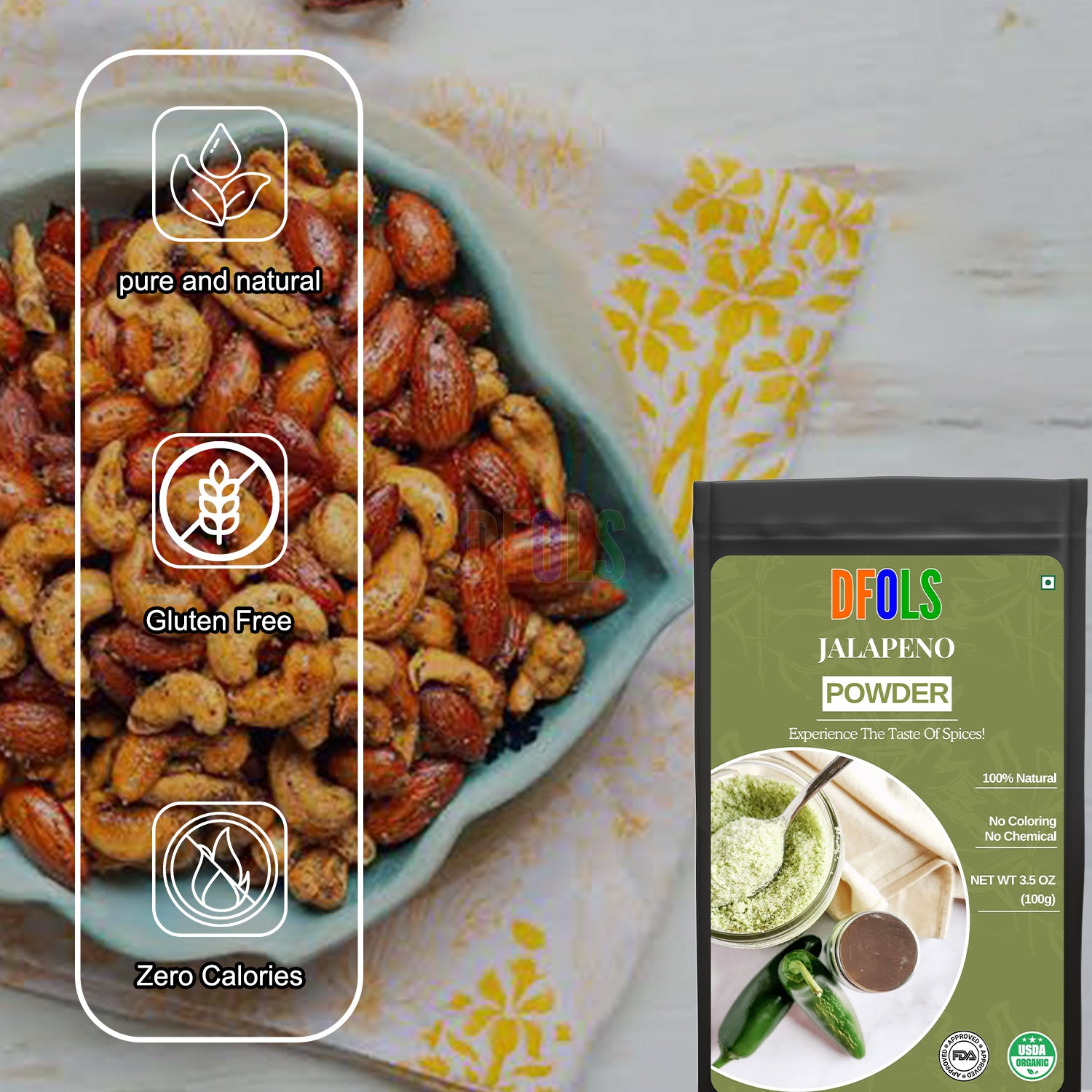 Jalapeno Powder | Hot & Spicy Seasoning | Bold Flavor | Great for Soups, Salsas, Tacos, Sauces & Marinades | All-Natural, Fine Ground Chili Spice - DFOLS