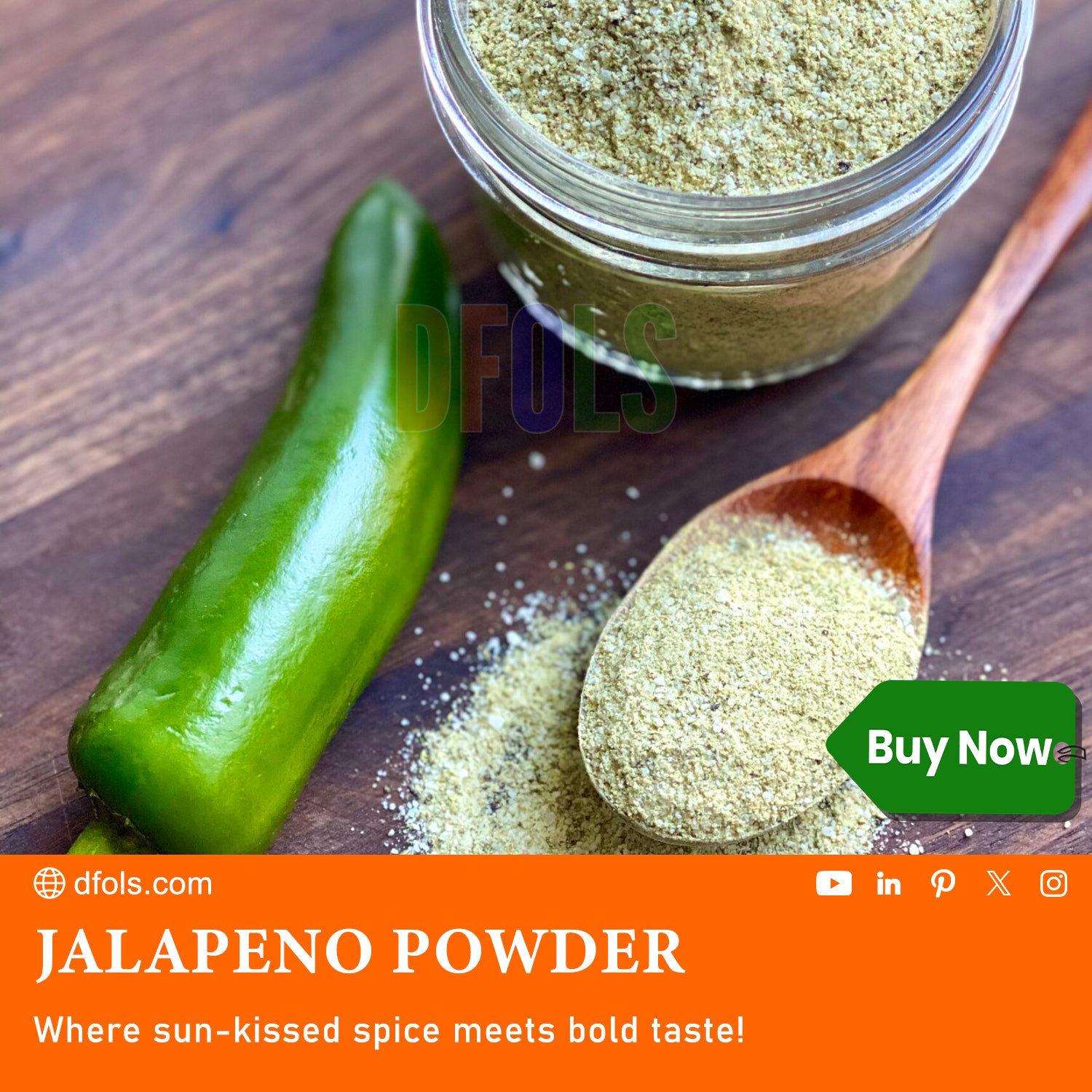 Jalapeno Powder | Hot & Spicy Seasoning | Bold Flavor | Great for Soups, Salsas, Tacos, Sauces & Marinades | All-Natural, Fine Ground Chili Spice - DFOLS