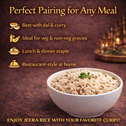 Jeera Rice | Fragrant Basmati Rice with Cumin Seeds | Ready-to-Eat, Aromatic & Flavorful Meal | Quick Serve, Convenient Indian Cuisine Pack