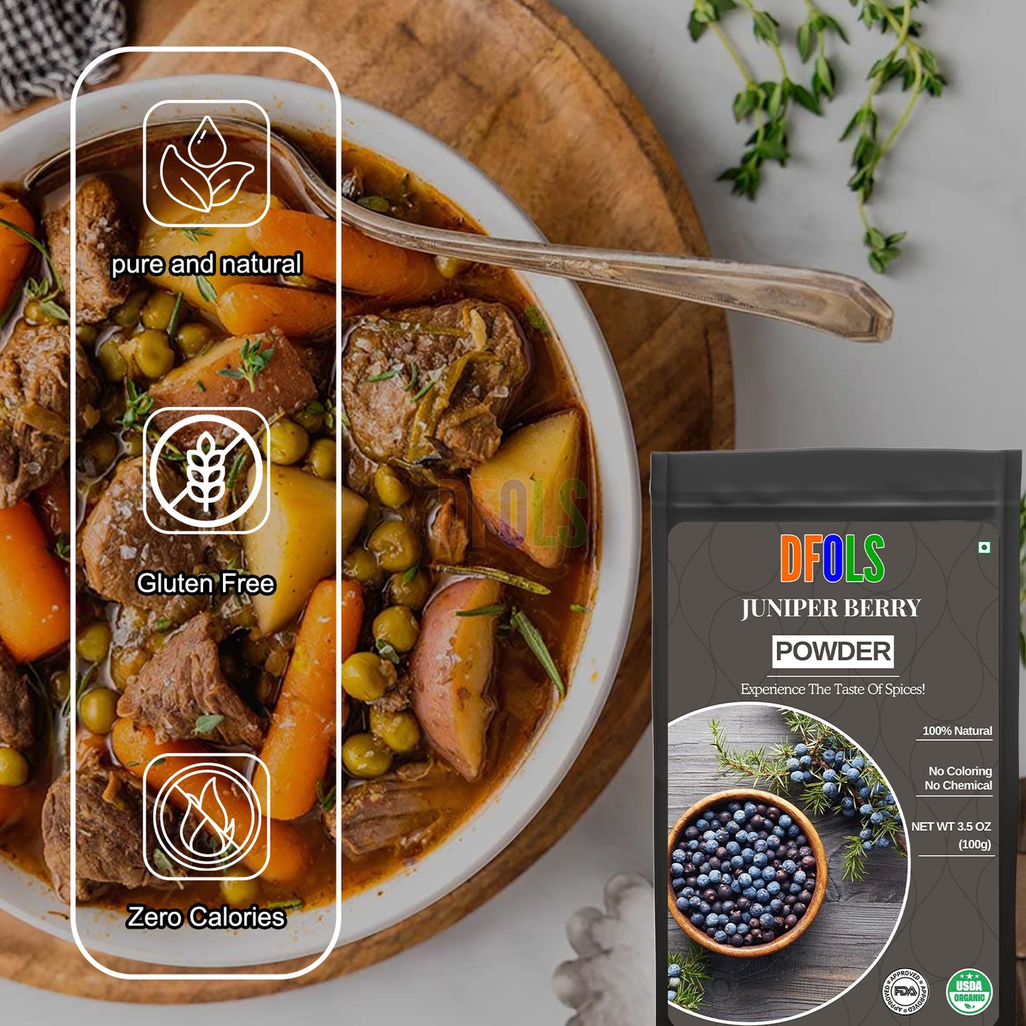 Juniper Berry Powder – 100% Pure & Natural | Premium Culinary Spice & Herbal Supplement | Ideal for Cooking, Detox, Wellness & Medicinal Use - DFOLS