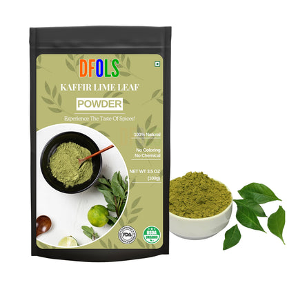 Organic and pure Kaffir Lime Leaf Powder - Premium Quality, Aromatic Herb for Thai Cooking, Soups, Curries, and Marinades - DFOLS