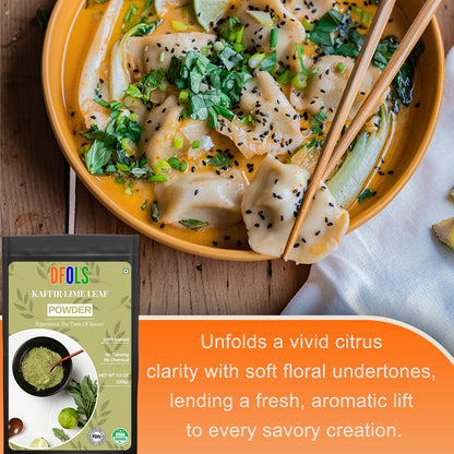 Organic and pure Kaffir Lime Leaf Powder - Premium Quality, Aromatic Herb for Thai Cooking, Soups, Curries, and Marinades - DFOLS
