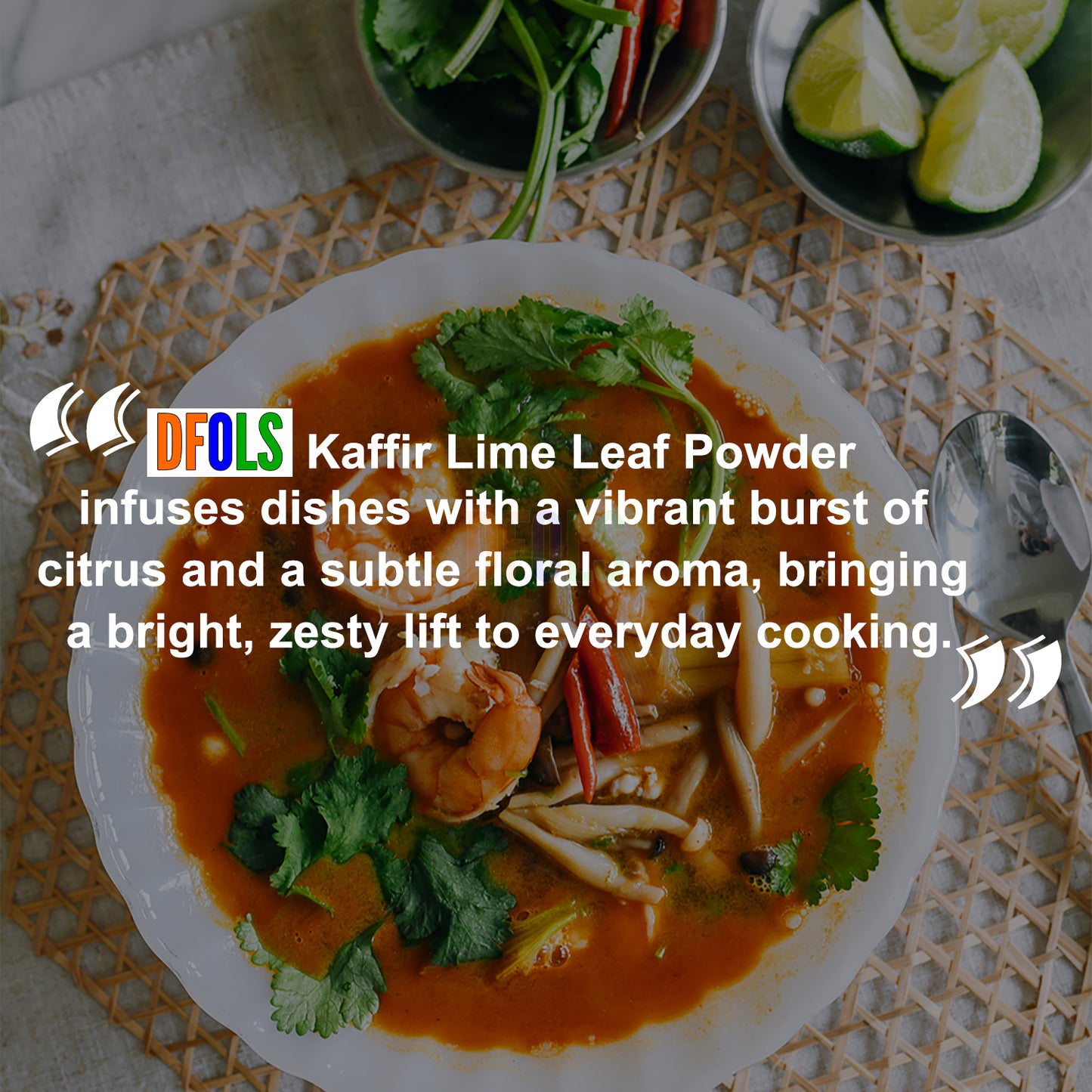 Organic and pure Kaffir Lime Leaf Powder - Premium Quality, Aromatic Herb for Thai Cooking, Soups, Curries, and Marinades - DFOLS