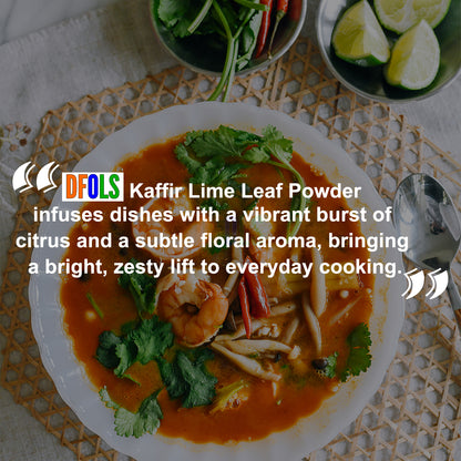 Organic and pure Kaffir Lime Leaf Powder - Premium Quality, Aromatic Herb for Thai Cooking, Soups, Curries, and Marinades - DFOLS