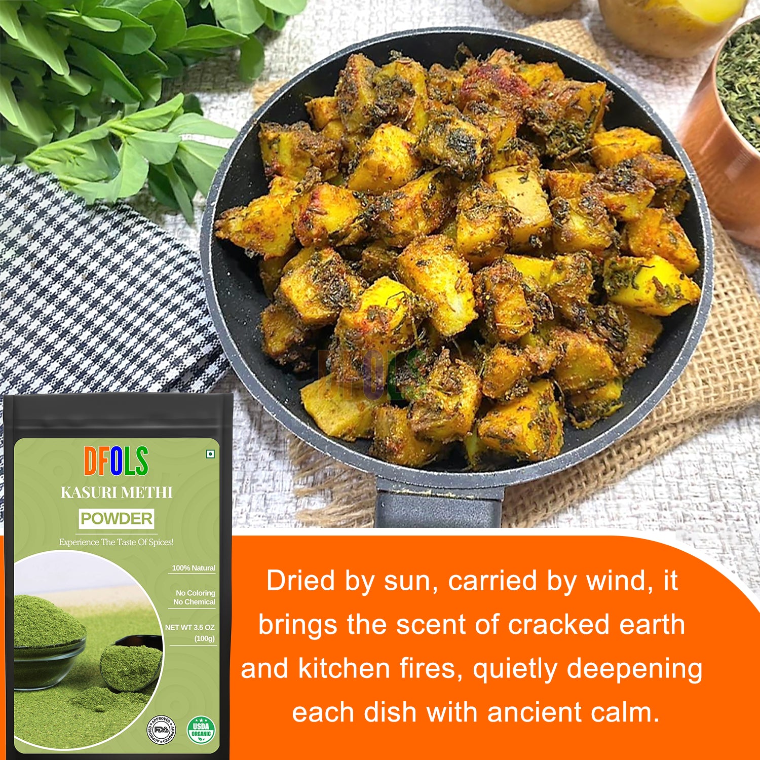 100% organic Kasoori Methi- Natural and Aromatic- Ideal for Mexican, Indian, Mediterranean, Asian Cuisine. Salads - DFOLS