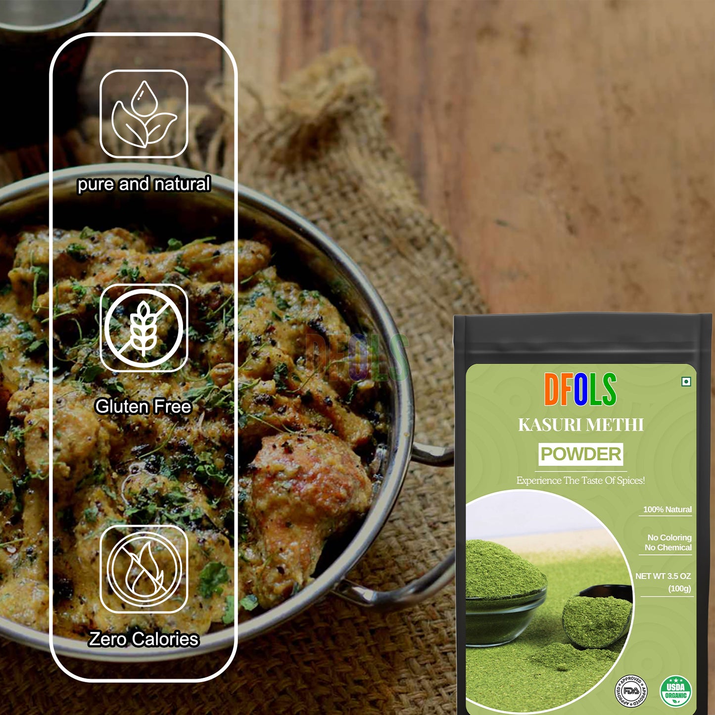 100% organic Kasoori Methi- Natural and Aromatic- Ideal for Mexican, Indian, Mediterranean, Asian Cuisine. Salads - DFOLS