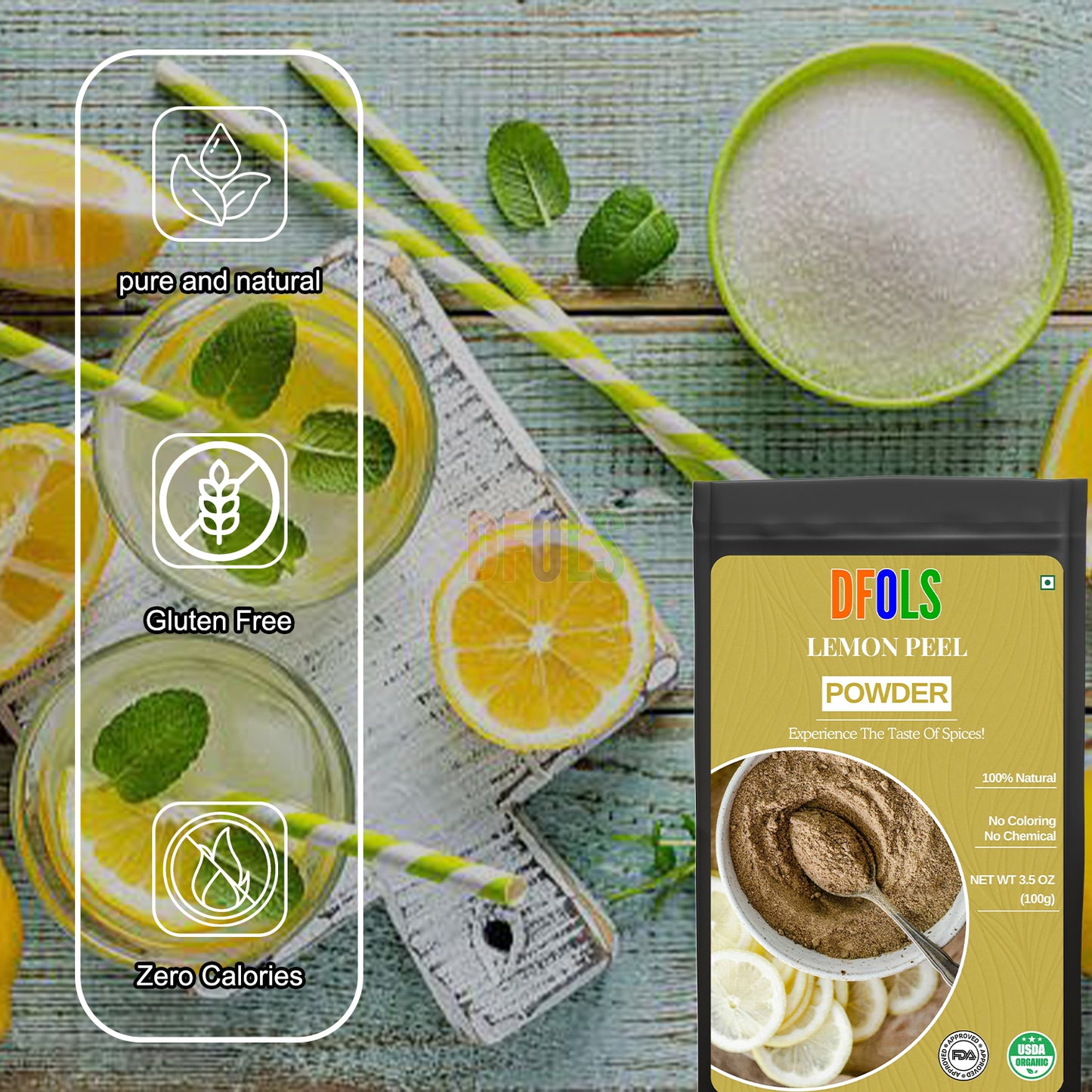 Organic Lemon Peel Powder | 100% Natural & Pure Citrus Zest Powder | Rich in Vitamin C | Perfect for Cooking, Baking, Skin Care, Detox Drinks & Herbal Remedies - DFOLS